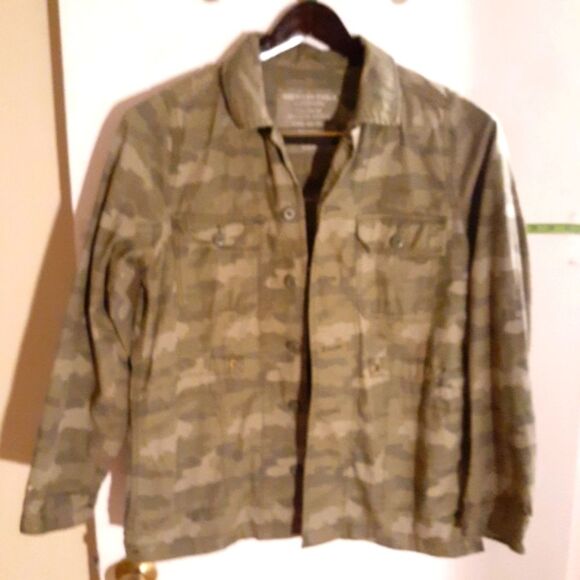 AEO jacket American Eagle Outfitters khaki green tan camo military m canvas top - Picture 1 of 7